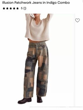 Free People Illusion Patchwork Jeans in Indigo Combo, Size 27, NWT